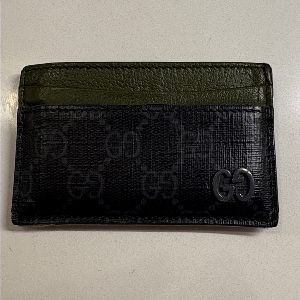 💯 authentic Gucci Olive Leather GG Supreme Monogram Bi-Color Card Holder Black - Picture 4 of 12